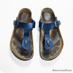Birkenstock Gizeh Birko-Flor Patent Navy Sandals Size 42 EU / 11 US Cork Footbed